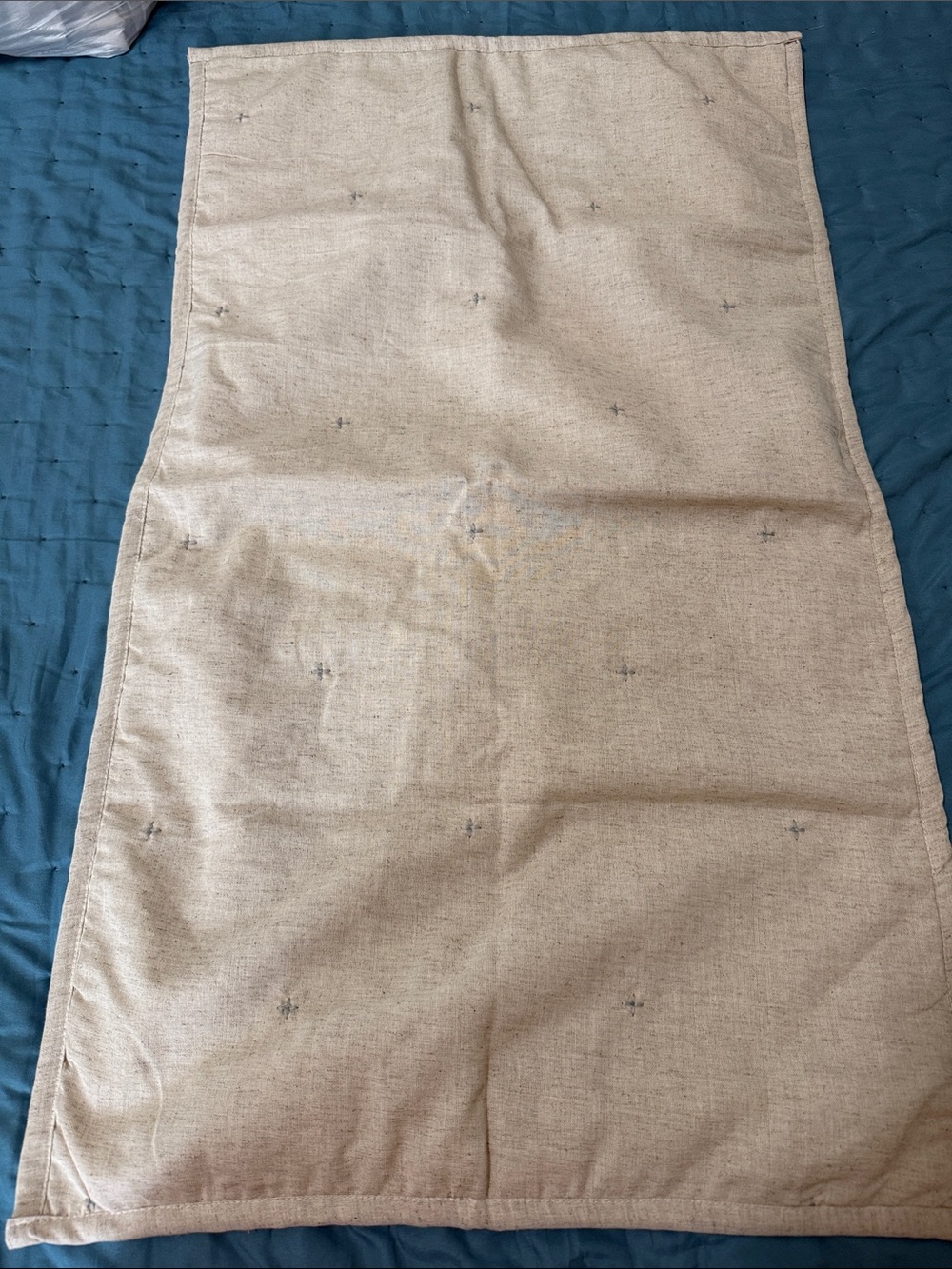 Neutral cotton and linen Pillow sham with Subtle blue Cross-Stitch